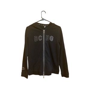 BCBGMAXAZRIA BLACK LOGO RHINESTONE HOODIE SIZE L